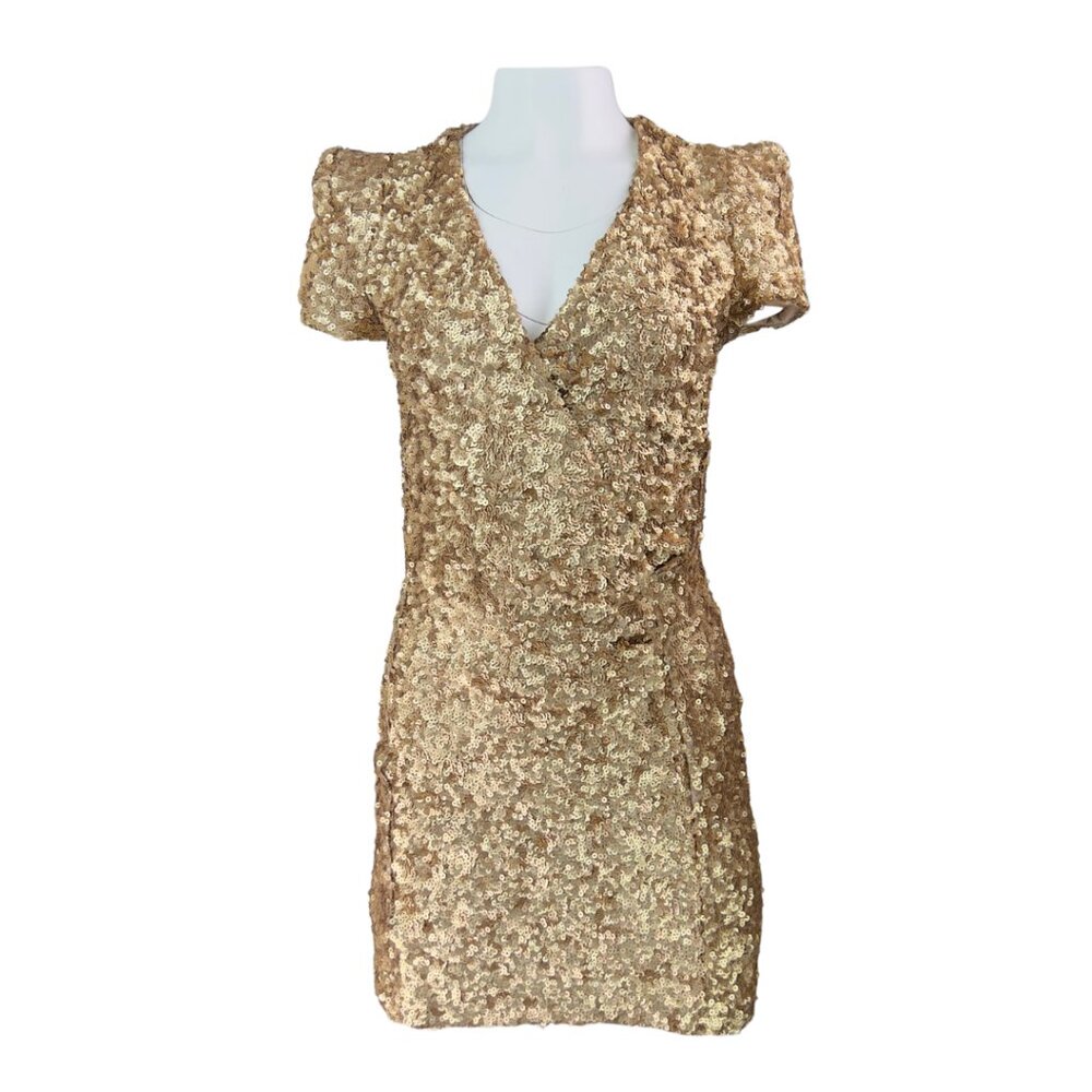 FCUK Gold Sequin Mini Dress with Short Sleeves